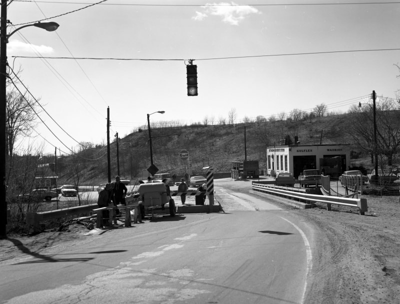 Picture 4 – Rebuilding the Route 15 bridge in front of the mill in 1972.  During the repairs, the state reduced the road to one lane, with a traffic light to control traffic flow, and at times, historical society members would stand out beside the stopped cars with buckets soliciting donations to go toward the purchase of the mill.