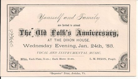 Advertisement for Old Folks Anniversary at Dixon House