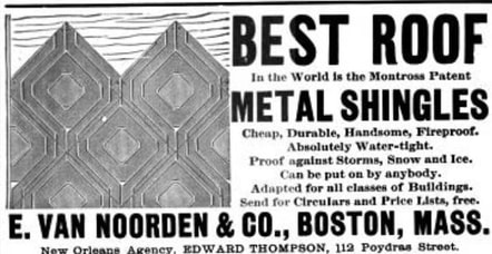Picture 10 – Advertisement from the March 19, 1886 issue of the Northwestern Miller for the Montross Patent metal shingles that Lucien Howe used on Chittenden Mills.