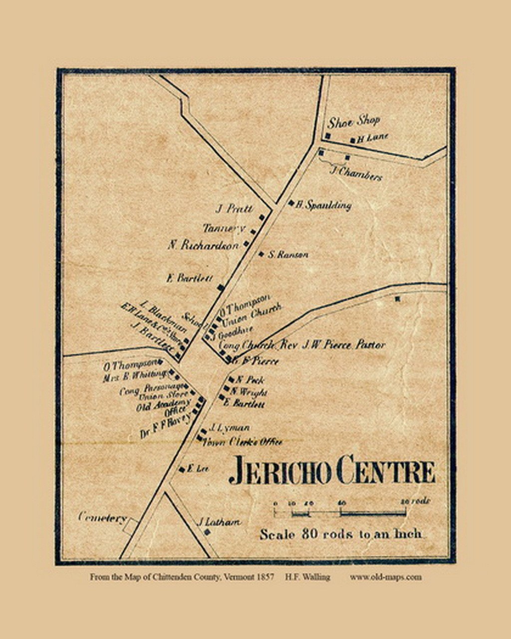 Jericho Centre 1857 map